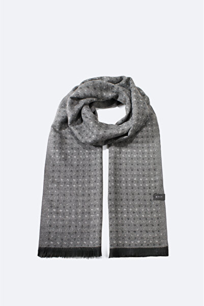 Avva Men's Gray Tasseled Patterned Shawl A32Y9401