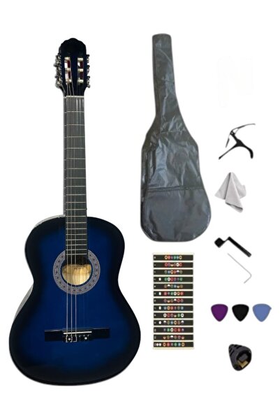 Sazhane Sap Ayarlı 4/4 Tam Boy Mavi Klasik Gitar Seti(KILIF-PENA DAHİL)