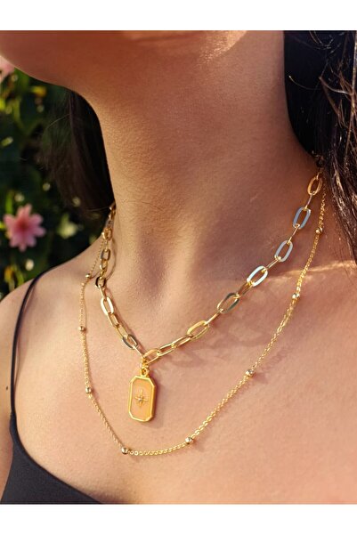 BeyzHal Kuzey Yıldızı Altın Renk 2'li Charm Kolye - Şık ve Zarif Kadın Takı