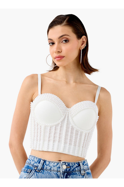 2Xtremz Pearl Embellished Strappy Crop Top