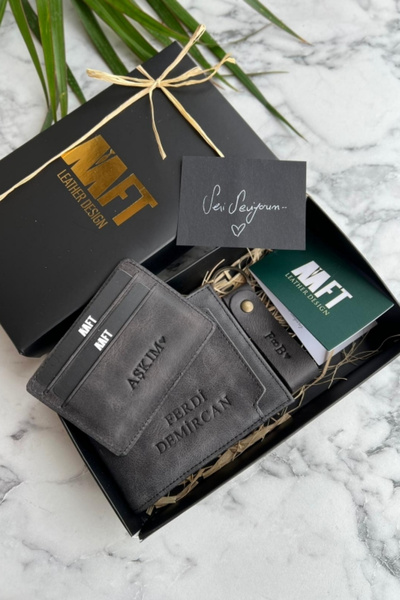 MFT Leather Design Σετ δερμάτινο πορτοφόλι και μπρελόκ Paris 1204