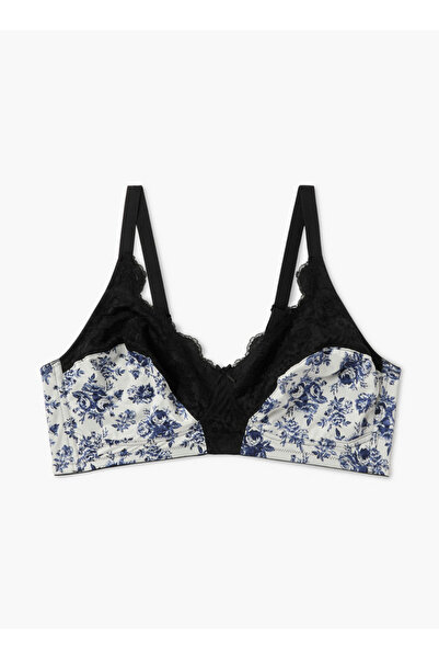 Aadaraya Floral Print Laced Bra with Hook and Eye Closure