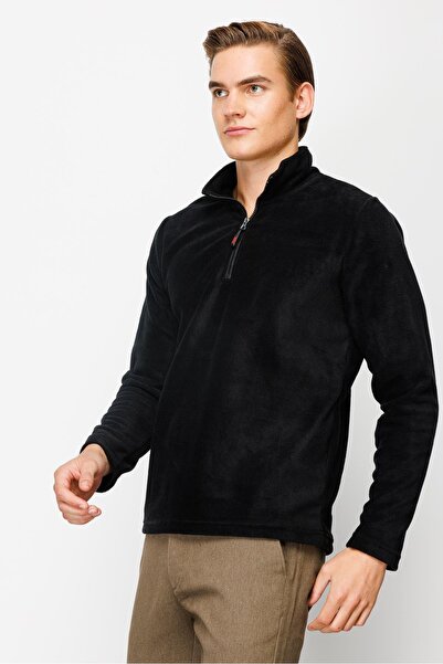 İgs Men's Black Half Zipper Fleece