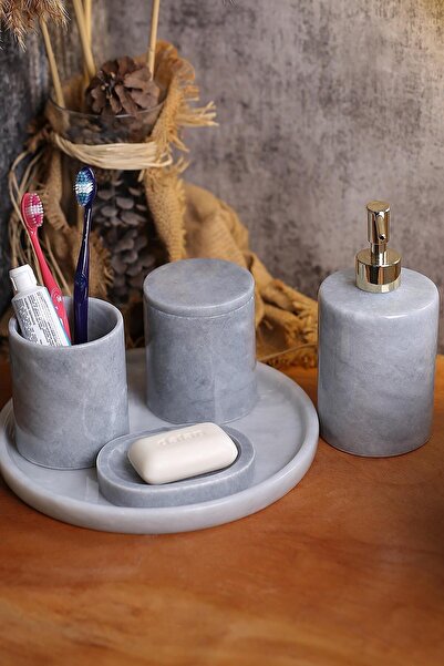 MaisonArt Mermer Banyo Seti 5’li, Doğaltaş Mermer Banyo Aksesuar Seti