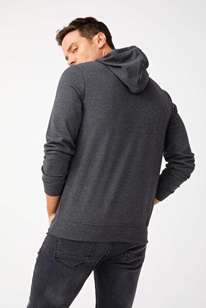 İgs Men's Anthracite Modernfit / Extra Slim Fit Hooded Zipperless Sweatshirt