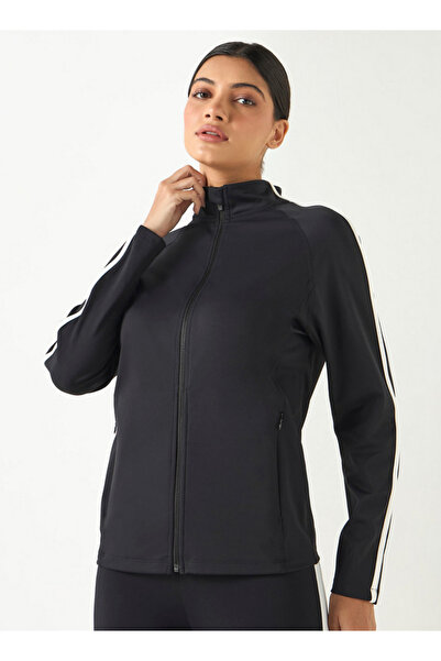 Active جاكيت بسحاب مع تفاصيل شريط وأكمام طويلة وجيوب