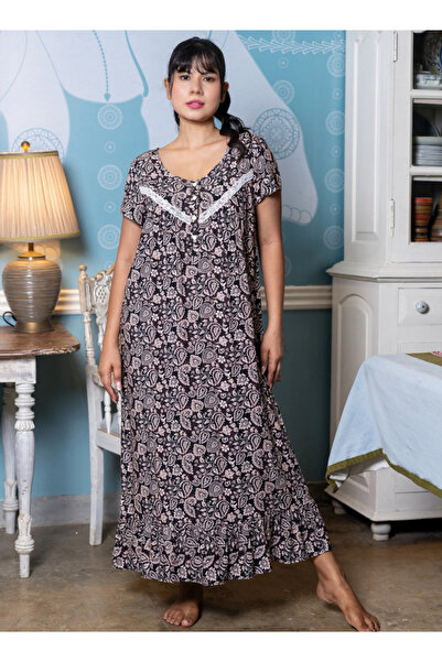 Aadaraya فستان نوم بأكمام قصيرة مطبوع