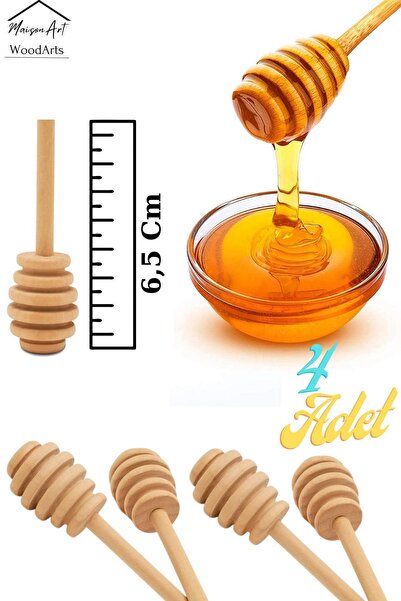 MaisonArt ملعقة عسل خشبية صغيرة 4 قطع| عصا عسل مصنوعة يدوياً