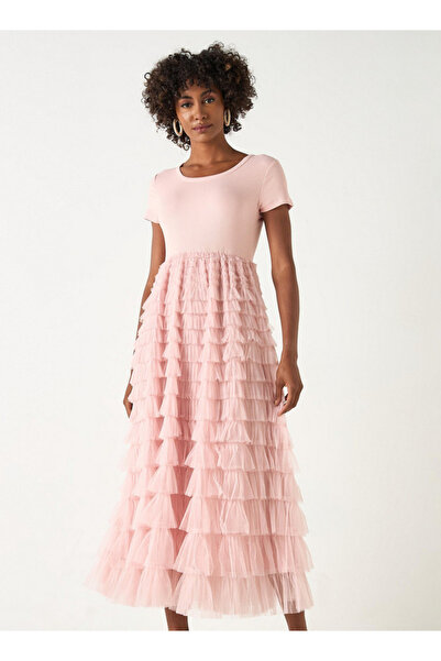 2Xtremz Midi Dress With Round Neck And Ruffle Detail