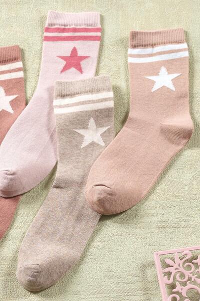 Znp Home 4 Pairs of Women's Long Socks | Star Pattern Extra Soft Unisex Cotton Socks