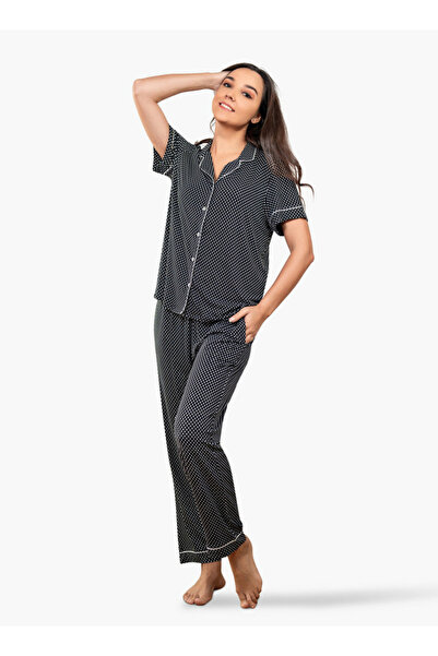 Aadaraya طقم بيجامة وقميص بياقة مزين بنقاط البولكا