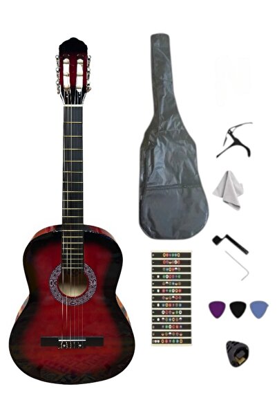 Sazhane 4/4 Sap Ayarlı Kırmızı Klasik Gitar Seti (KILIF-PENA-KAPO-NOTA STİCKER...)