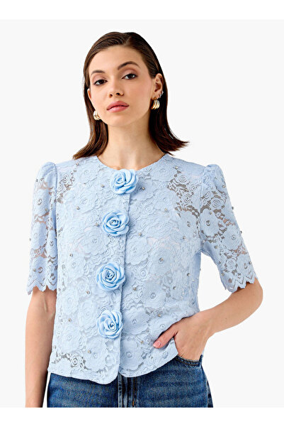 2Xtremz Lace Detail Top with Puff Sleeves