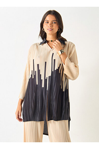 2Xtremz Printed High-low Top With Collar And 3/4 Sleeves