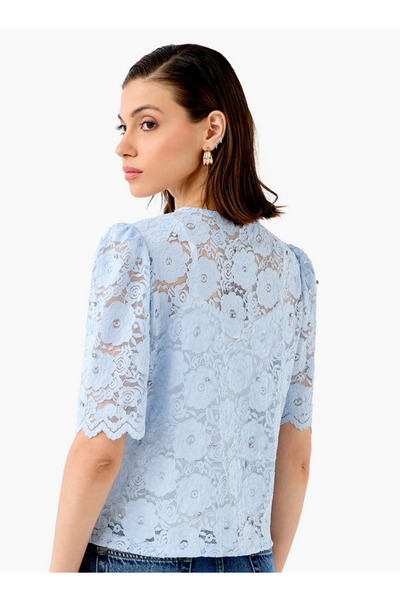 2Xtremz Lace Detail Top with Puff Sleeves