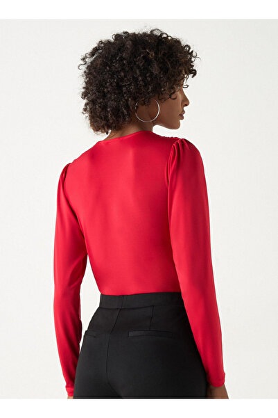 2Xtremz Solid Shaping Bodysuit With V-neck And Long Sleeves