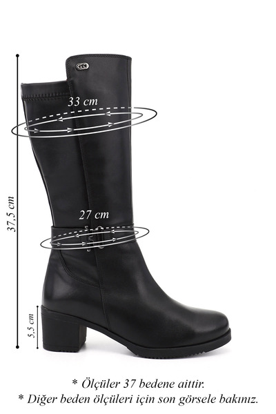 GÖNDERİ(R) Women's Black Thick Heeled Genuine Leather Boots