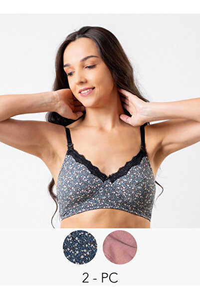 Aadaraya مجموعة من قطعتين - حمالة صدر للرضاعة بتفاصيل من الدانتيل وأشرطة قابل...