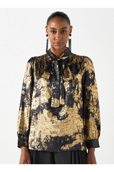 2Xtremz Textured Top With Pussy Bow Neck And Long Sleeves