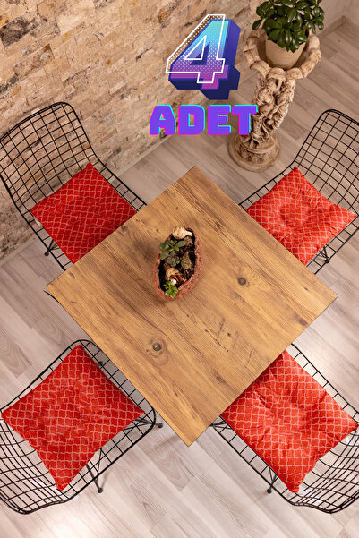 Znp Home Seat | 4'Lü Pofuduk Bağcıklı Desenli Sandalye Minderi