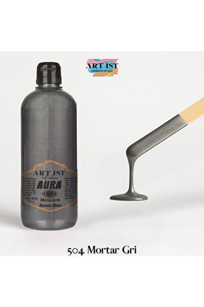 ART IST AURA Sedefli ve Vernikli Metalik Akrilik Boya 500 ml – 504 Mortar Gri | Ahşap, Metal, Seramik, Hobi