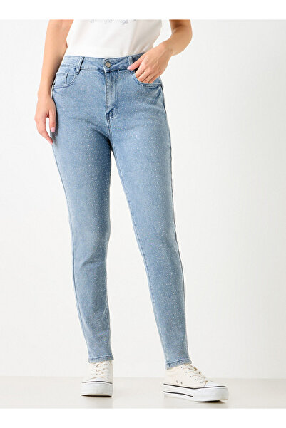 2Xtremz بنطال جينز مزخرف متوسط الارتفاع مع جيوب