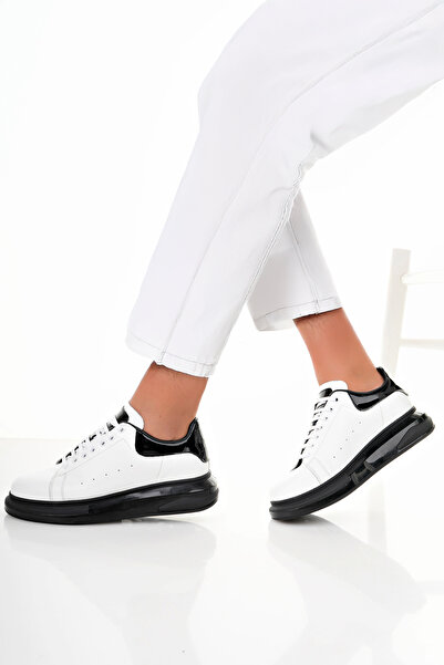 bulutmod BA04471 Pantofi sport cu talpă înaltă cu gel din piele naturală pentru bărbați, alb, negru - alb - 41