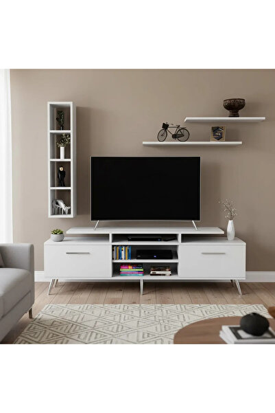 Stylish Home White TV table with modern shelves - TV04