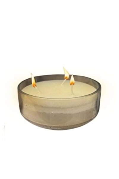 Generic شمعة معطرة كبيرة بثلاثة فتائل في وعاء زجاجي مدخن - شمعة عطرية طويلة الأمد