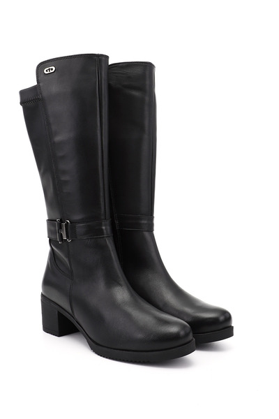GÖNDERİ(R) Women's Black Thick Heeled Genuine Leather Boots