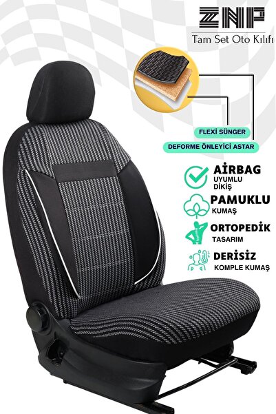 Znp Home Derisiz Terletmeyen Pamuklu Universal Oto Koltuk Kılıfı Tam Set