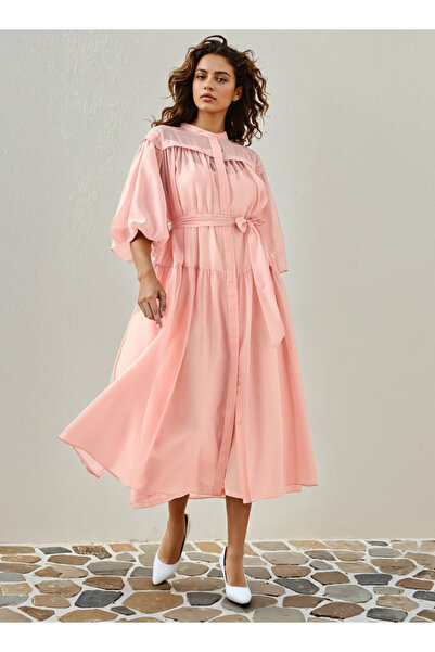 2Xtremz فستان متوسط الطول شفاف متعدد الطبقات مع ياقة ماندرين