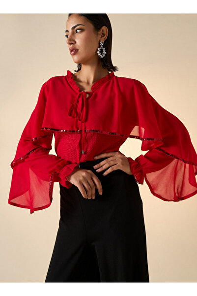 2Xtremz Textured Cape Top With Tie-up Detail And Long Sleeves