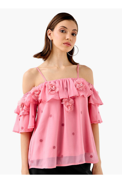 2Xtremz Floral Accent Off Shoulder Top with Ruffles