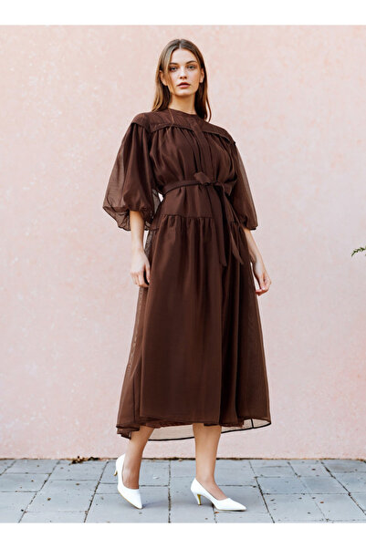 2Xtremz Sheer Tiered Midi Dress with Mandarin Collar