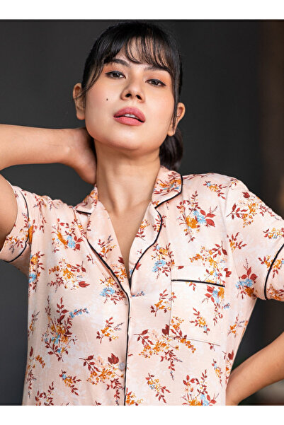 Aadaraya Short Sleepshirt Short Sleeves Floral Print