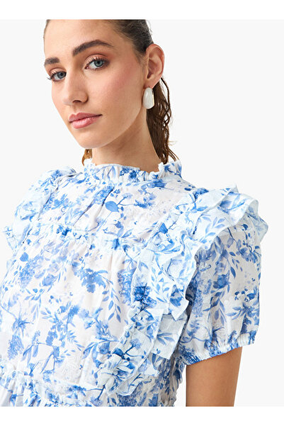 2Xtremz Floral Print High Neck Peplum Top with Ruffles