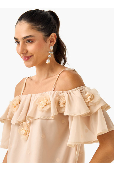 2Xtremz Floral Accent Off Shoulder Top with Ruffles