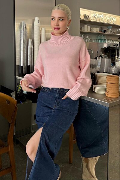 Madmext Pink Turtleneck Women's Knit Sweater Mg2535