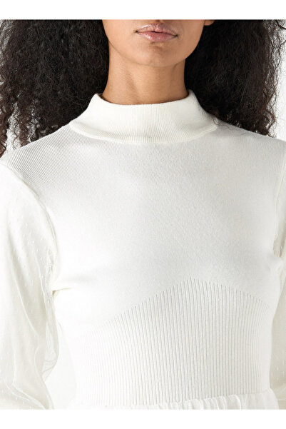 2Xtremz Mesh Textured Midi Dress With Long Sleeves And High Neck