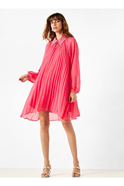 2Xtremz Pleated Dress with Embellished Collar and Bishop Sleeves