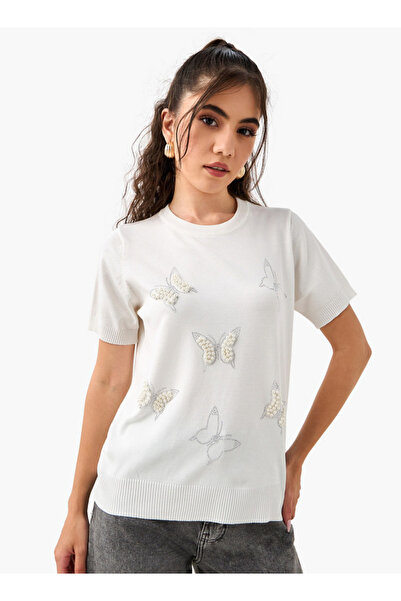 2Xtremz تي شيرت مزين باللؤلؤ برقبة دائرية