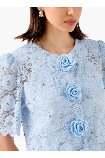 2Xtremz Lace Detail Top with Puff Sleeves