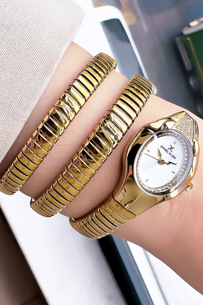 Daniel Klein Snake Watch Model - Women's Wrist Watch, Waterproof Gold Color Steel Band - Bracelet Gift Dkby2046C2