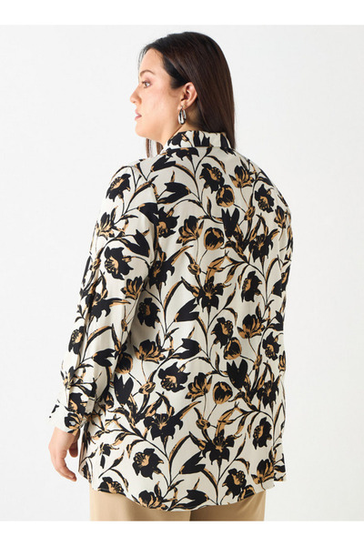 Ulla Popken Plus Size Floral Print Shirt With Button Closure