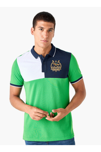 FAV Colourblock Polo T-shirt with Embroidered Detail and Short Sleeves