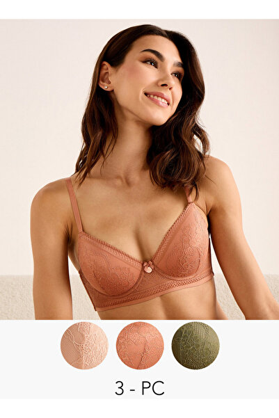 FAV مجموعة من 3 قطع - حمالة صدر نصفية مزخرفة بالدانتيل