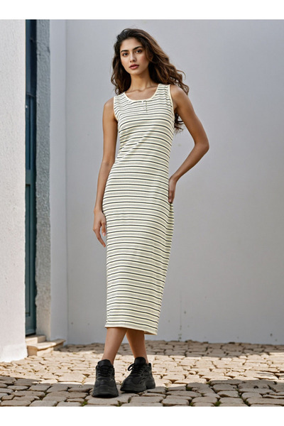 Lee Cooper Striped Sleeveless A-Line Midi Dress