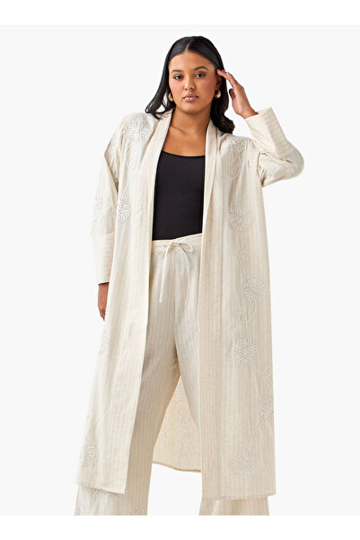 Ulla Popken Plus Size Ulla Popken Applique Detail Open Front Longline Shrug