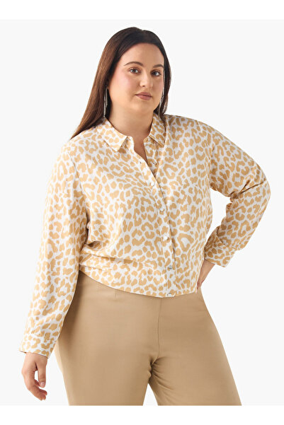 Ulla Popken Plus Size Ulla Popken Printed Shirt with Collar and Long Sleeves